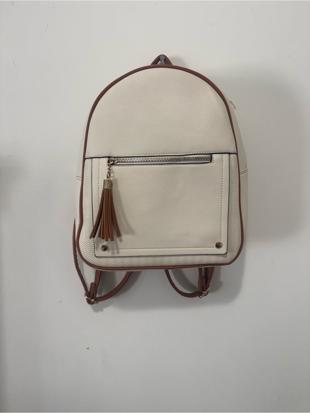 Cream and Brown Women's Backpack Purse - Stylish Everyday Bag